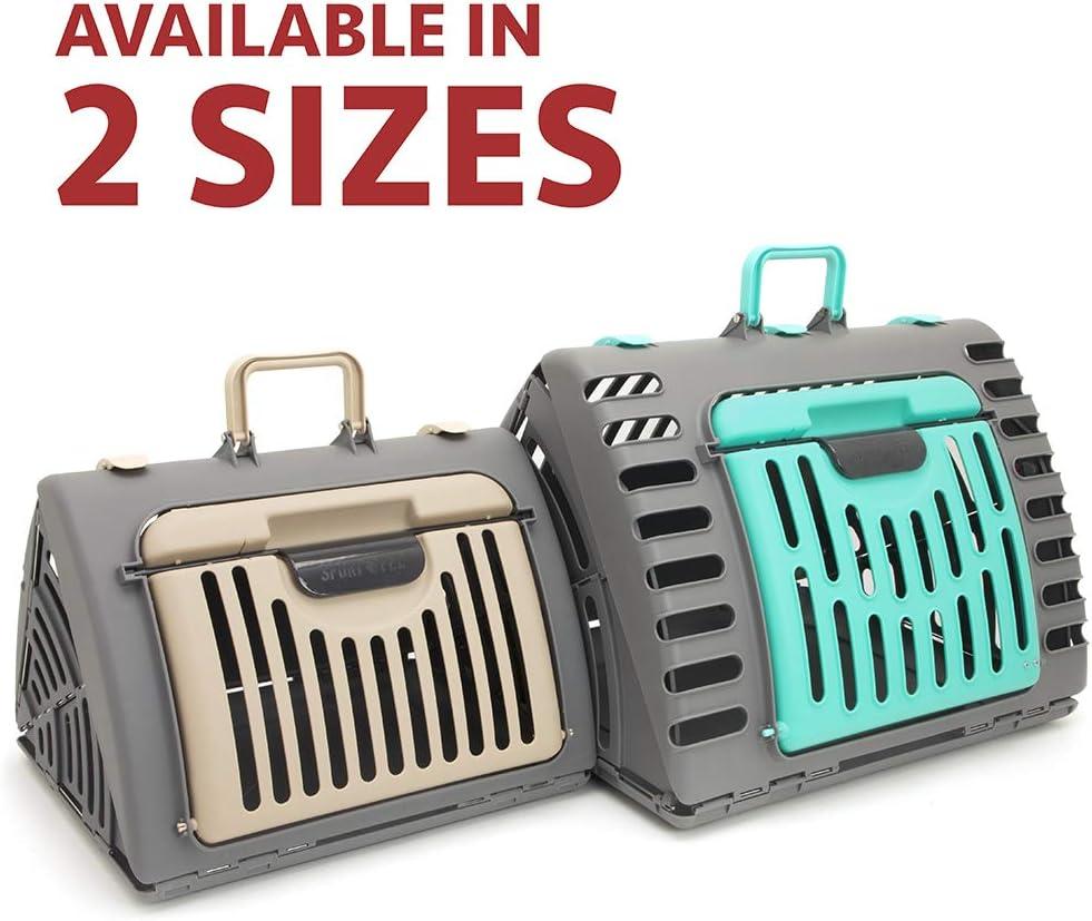 Sport Pet Designs, Foldable Plastic Travel Cat Carrier, Waterproof Bed included, 35 lb Limit, Gray