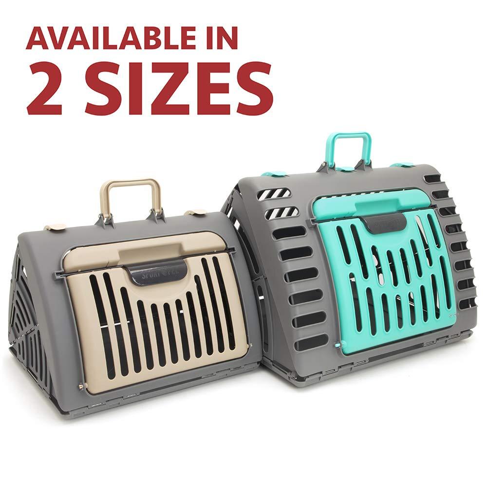 Sport Pet Designs, Foldable Plastic Travel Cat Carrier, Waterproof Bed included, 35 lb Limit, Gray