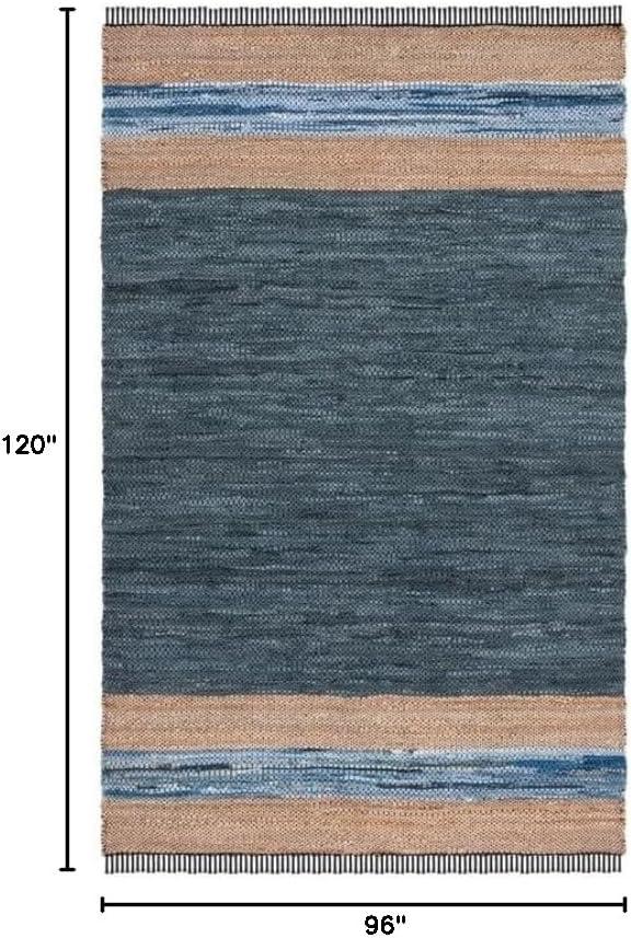Vintage Leather W/ Fringes VTL602 Hand Woven Indoor Area Rug - Blue/Natural - 8'x10' - Safavieh