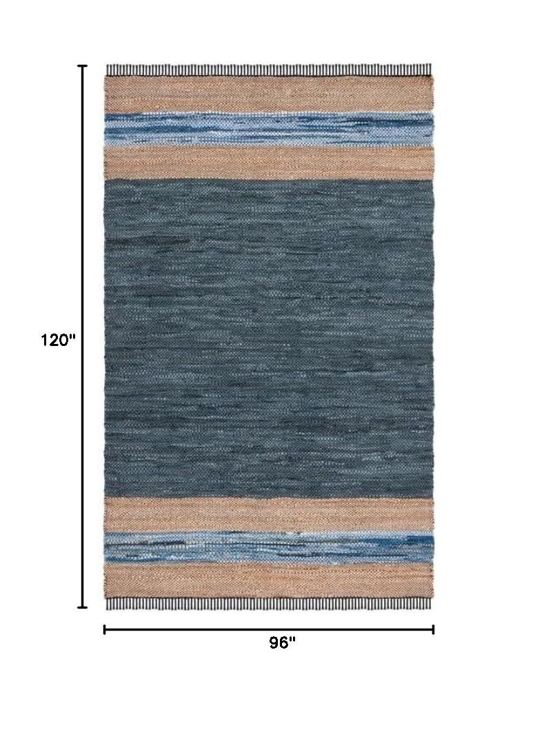 Vintage Leather W/ Fringes VTL602 Hand Woven Indoor Area Rug - Blue/Natural - 8'x10' - Safavieh