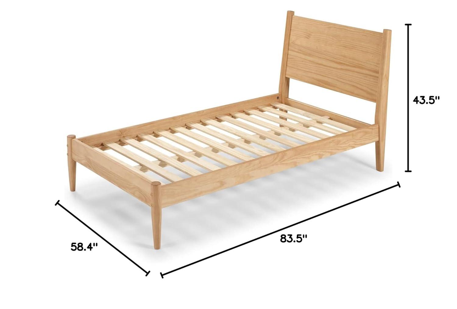 Camaflexi Mid Century Platform Bed Wood Panel Bed Frame with Headboard, Full, Scandinavian Oak