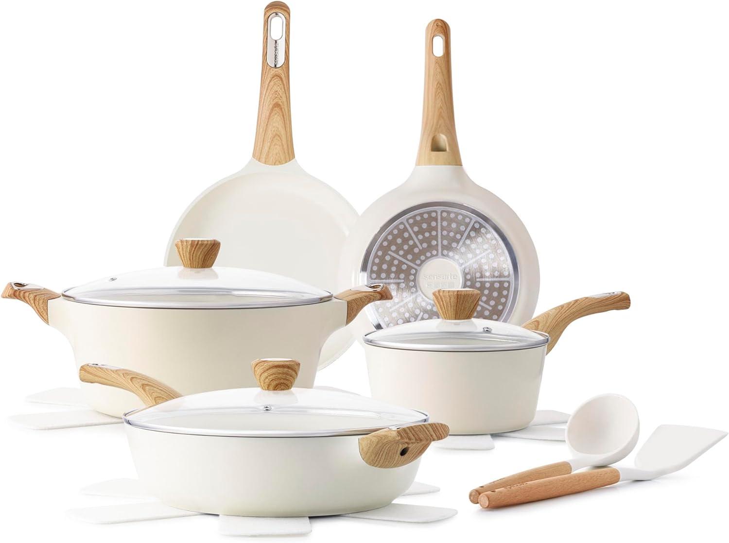 14-Piece Ceramic White Nonstick Induction Cookware Set