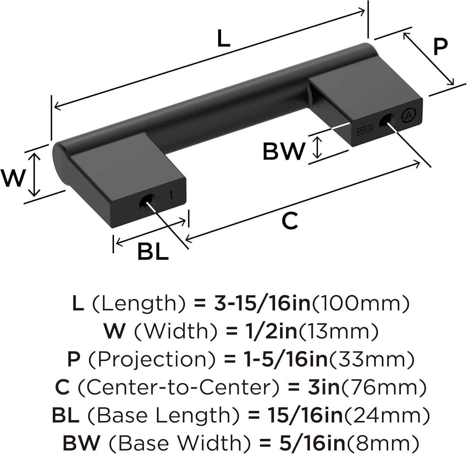 Amerock Versa 3 inch (76mm) Center-to-Center Matte Black Cabinet Pull