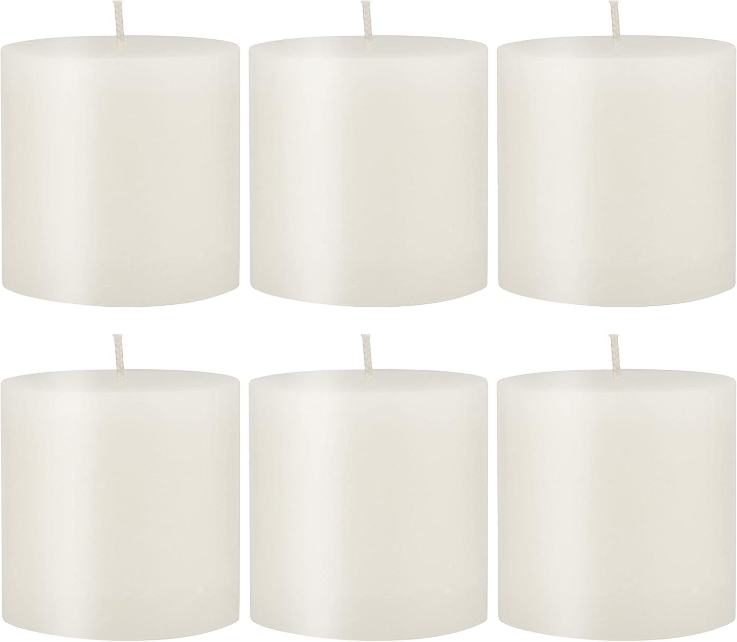 3"x3" 6pk Unscented Flat top Smooth Pillar Candles White - Stonebriar Collection: Machine-Poured, 40hr Burn Time, Cotton Wick