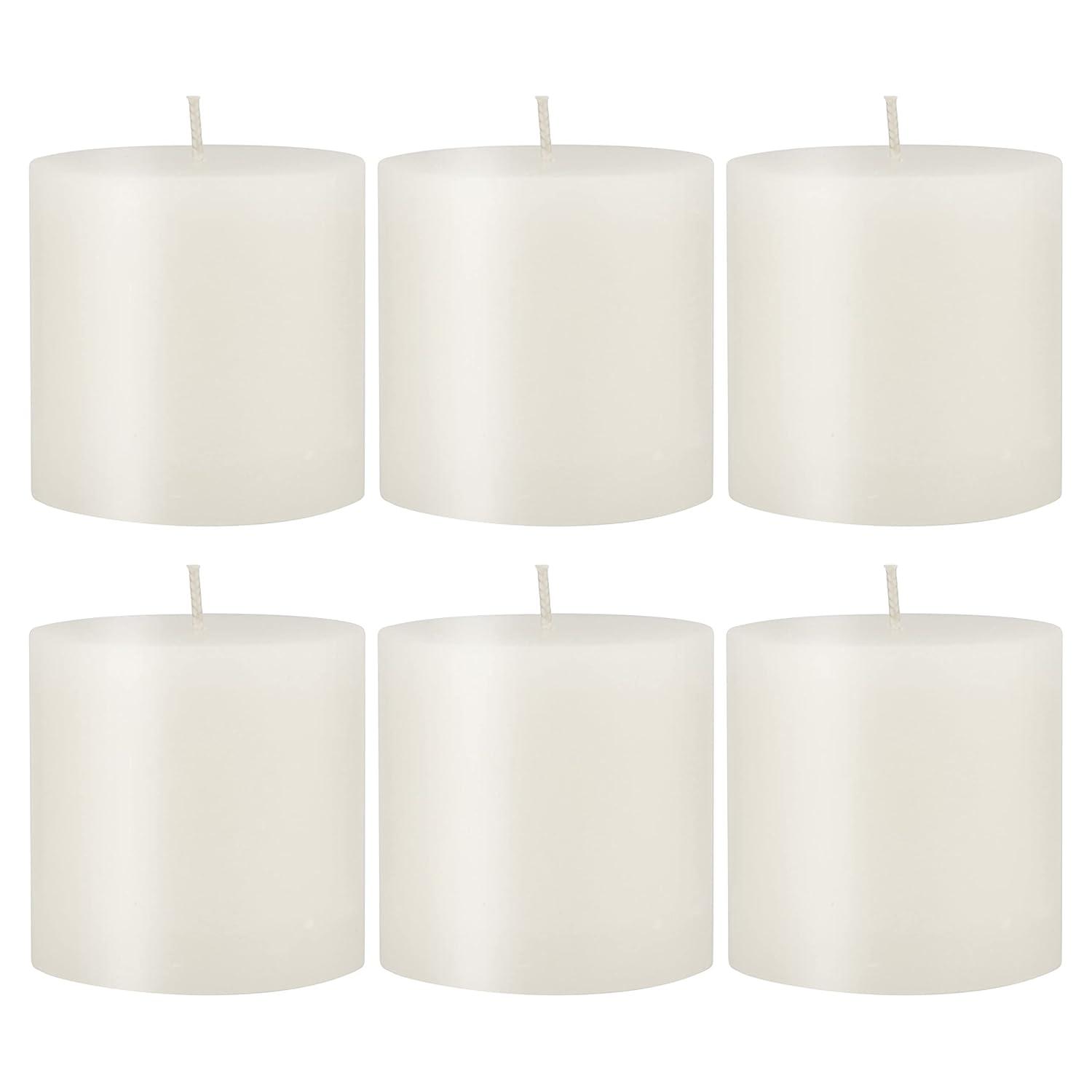 3"x3" 6pk Unscented Flat top Smooth Pillar Candles White - Stonebriar Collection: Machine-Poured, 40hr Burn Time, Cotton Wick