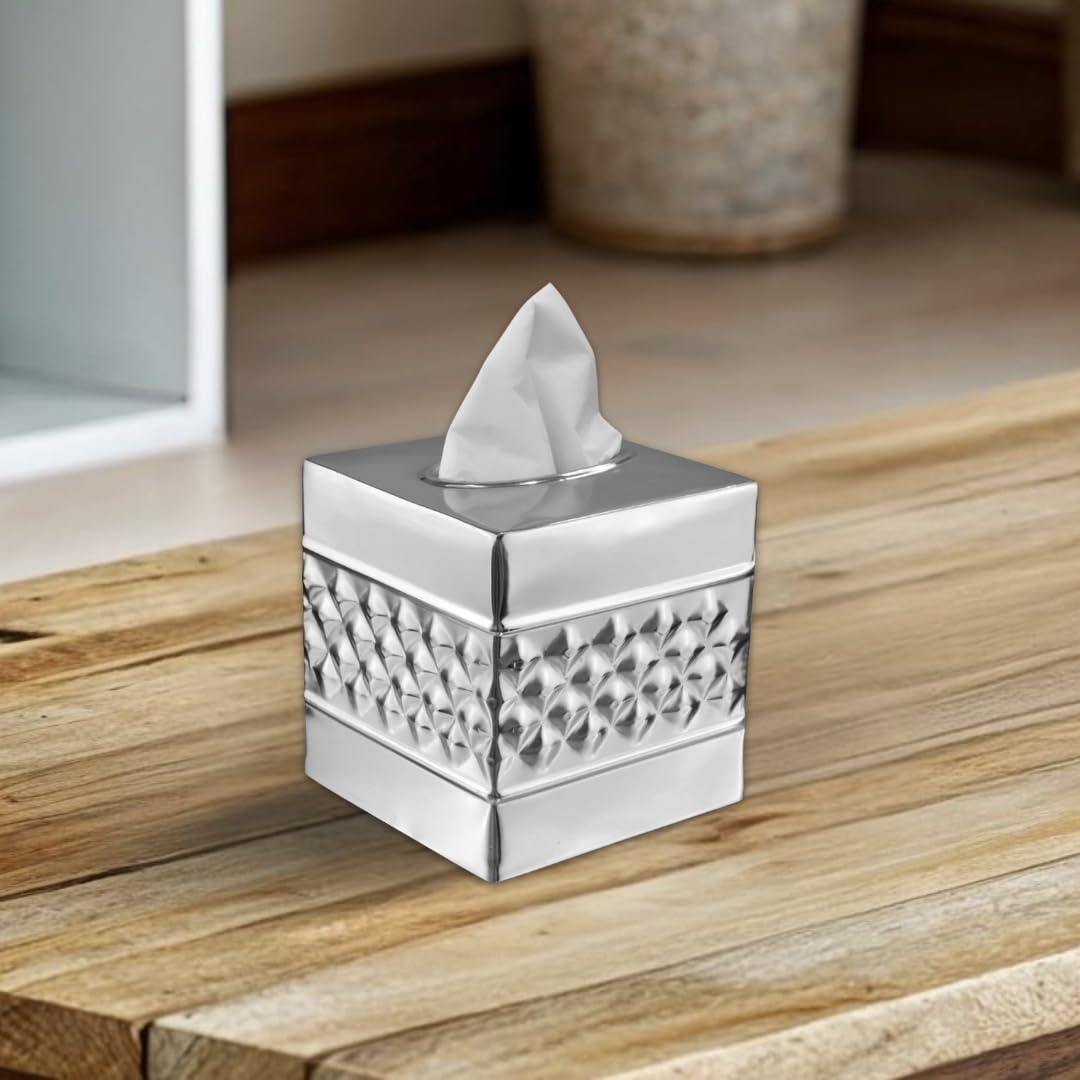 Monarch Abode Geometric Embossed Metal Tissue Box Cover