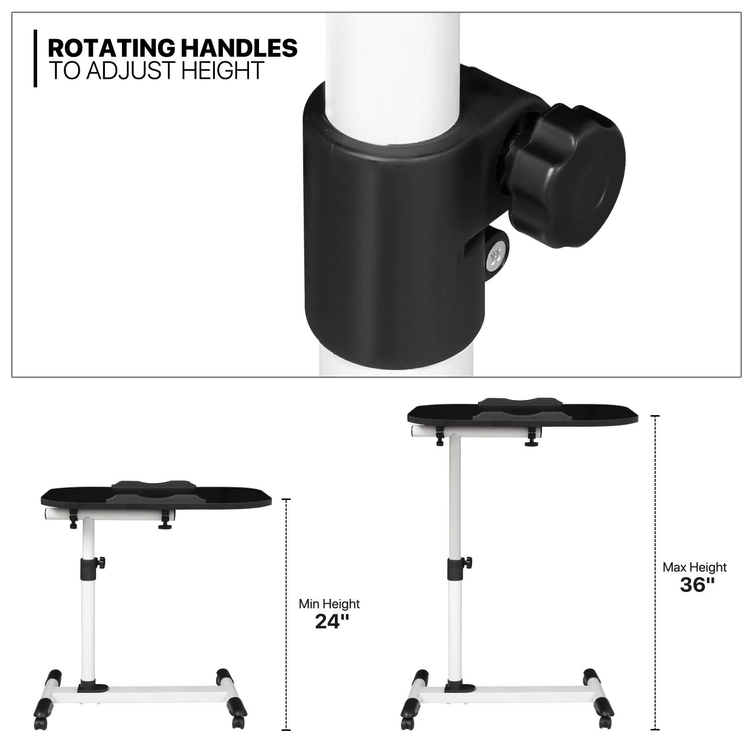 MoNiBloom Mobile Computer Desk, Adjustable Height Standing Table, Laptop Desk Rolling Sit-Stand with Wheels