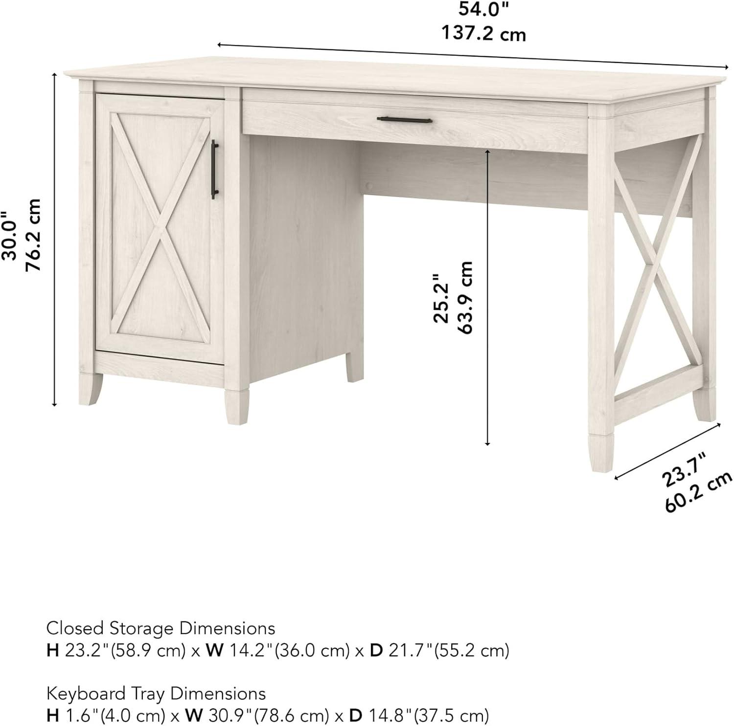 Linen White Oak 54" Cabinet Desk with Keyboard Tray & Storage