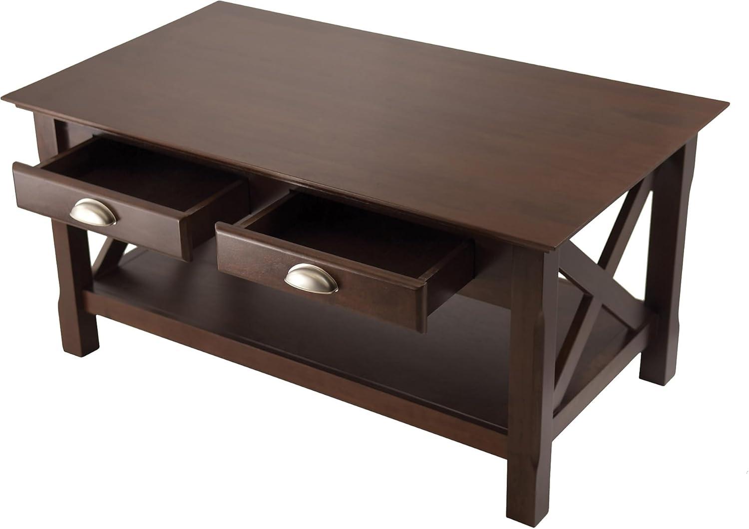 Xola Coffee Table with 2 Drawers - Cappuccino - Winsome: Transitional Style, Lower Shelf, Wood Crafted