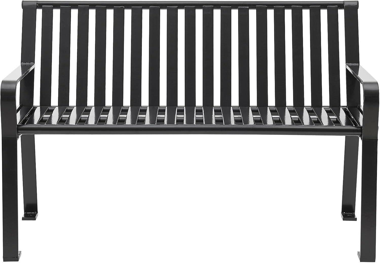 Global Industrial 4 ft. Outdoor Park Bench with Back, Vertical Steel Slat, Black, Unassembled