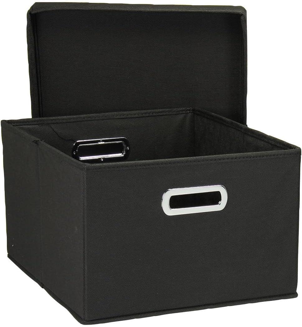 household essentials fabric storage boxes with lids and handles, black