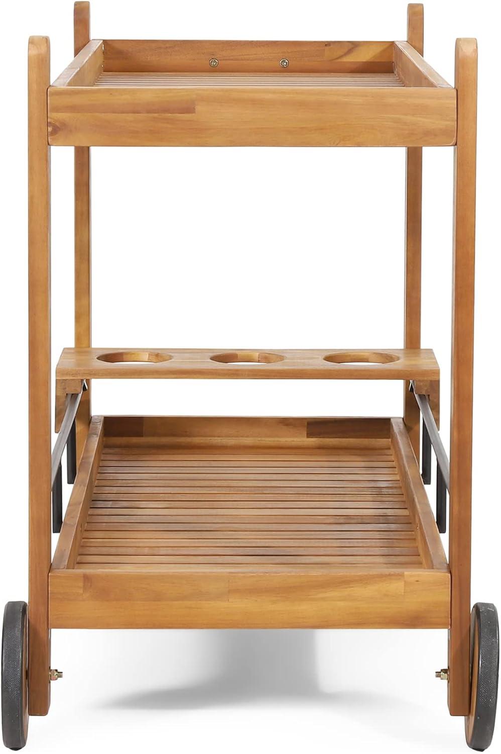 Christopher Knight Home Bavier Outdoor  Acacia Wood 2 Tiered Bar Cart with Bottle Holders by