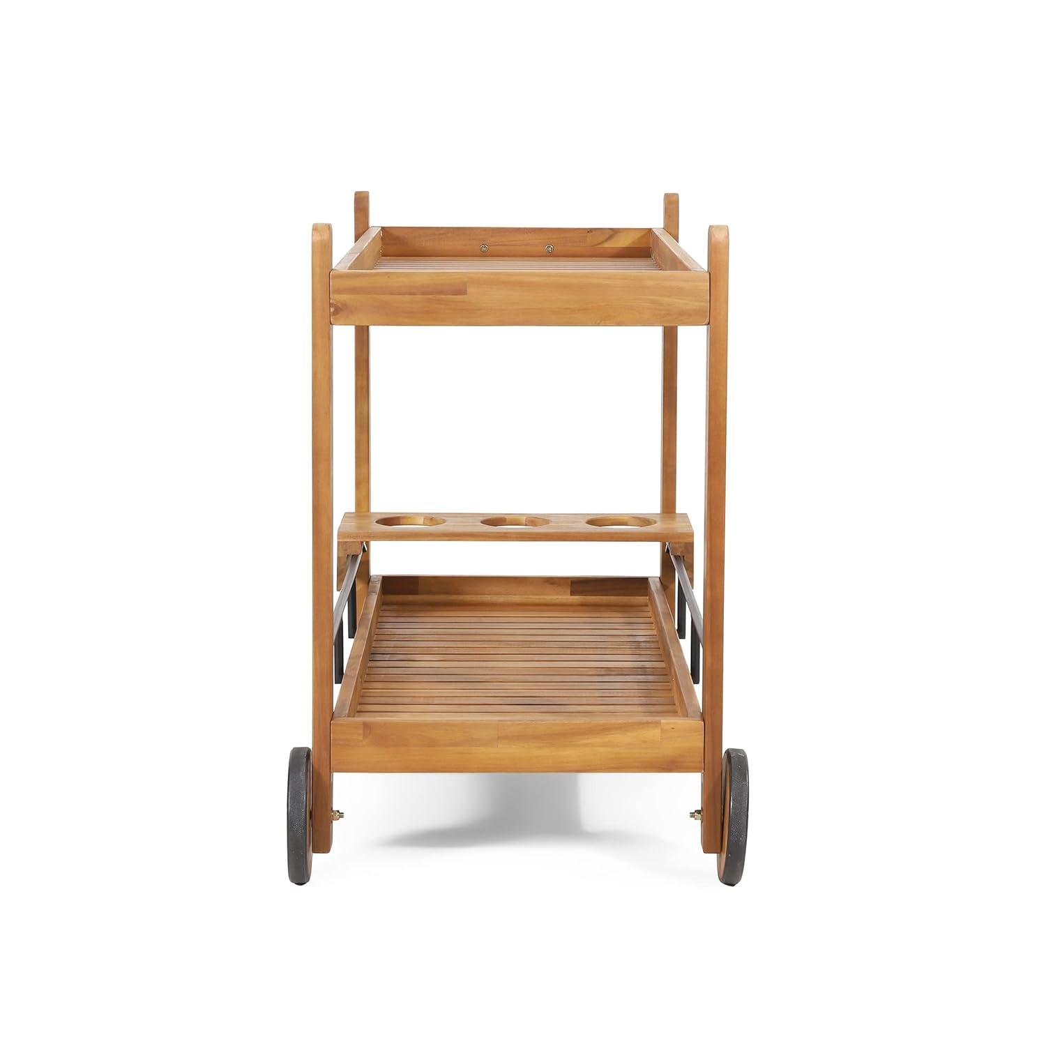 Christopher Knight Home Bavier Outdoor  Acacia Wood 2 Tiered Bar Cart with Bottle Holders by