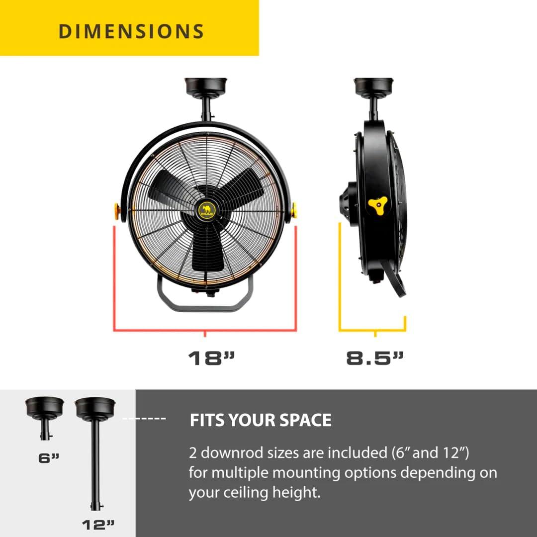 Mule 18'' Black and Yellow Garage Ceiling Fan with Remote