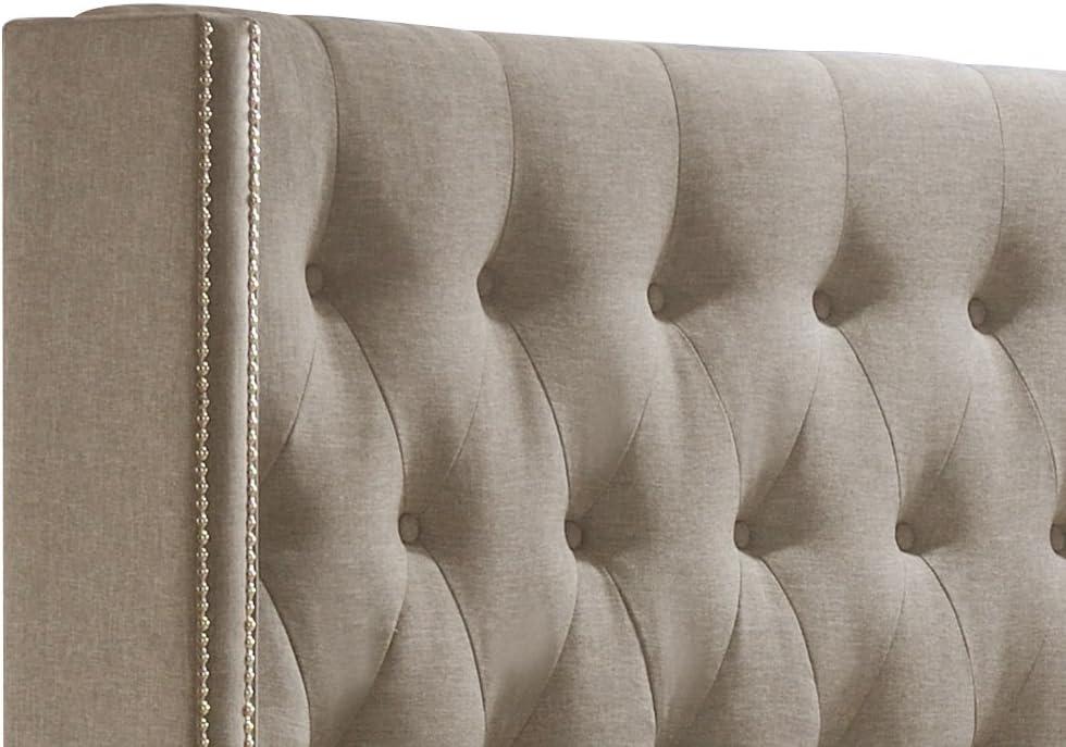 Baxton Studio Katherine Wingback Fabric Standard Bed with Nailhead Trim, Gray
