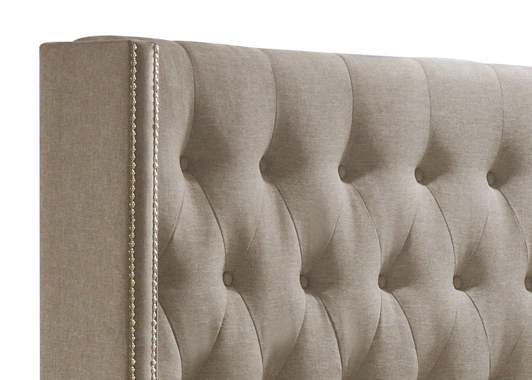 Baxton Studio Katherine Wingback Fabric Standard Bed with Nailhead Trim, Gray