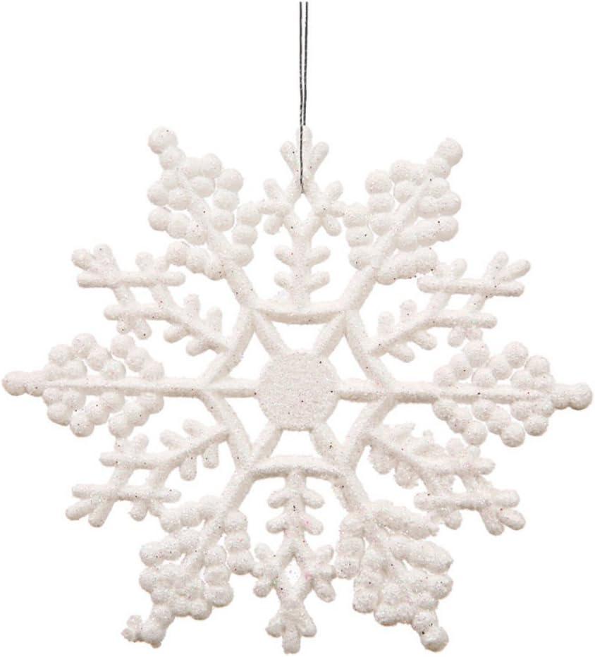 White Glitter Shatterproof Plastic Snowflake Ornament Set, 4"