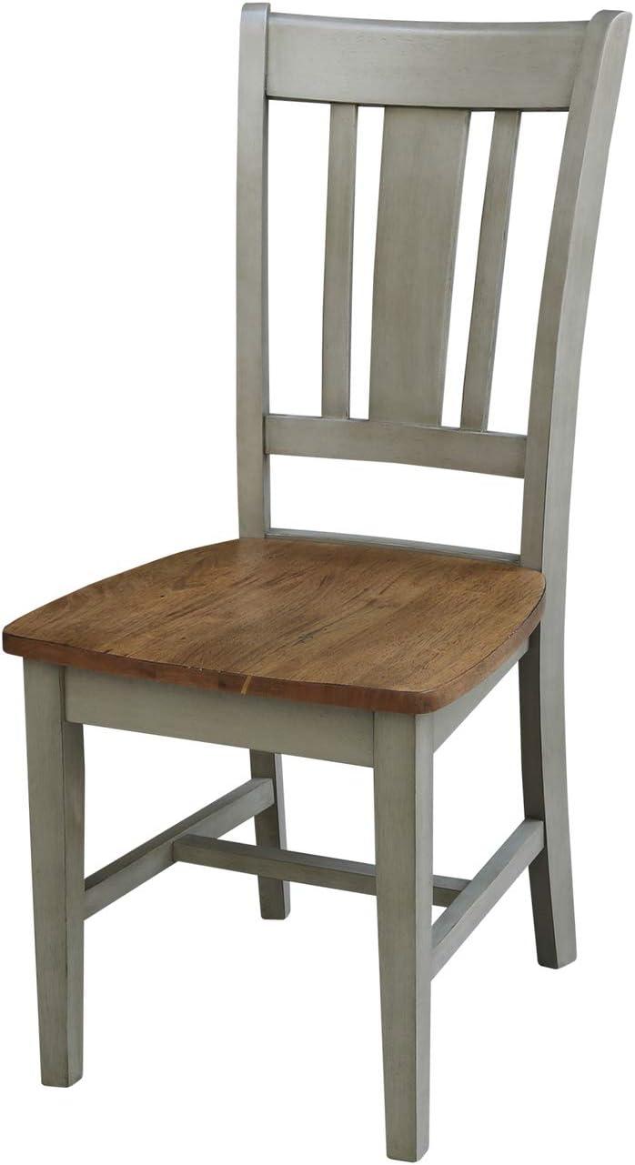 San Remo Solid Wood Splatback Chair in Distressed Hickory/Stone-Set of 2