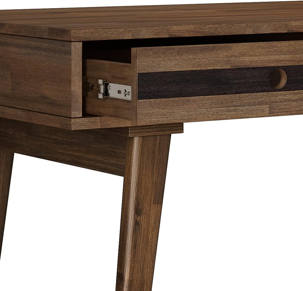 Rustic Natural Aged Brown Acacia Wood Desk with 3 Drawers