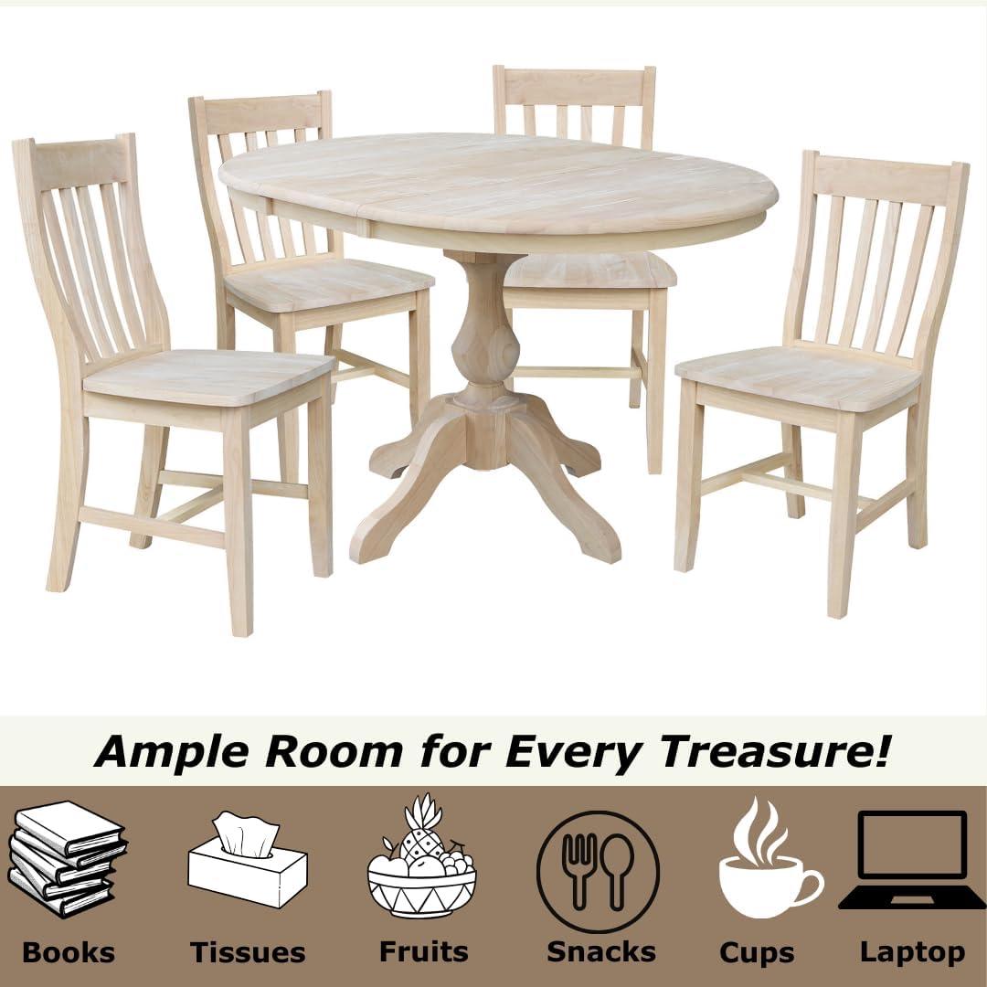 36" Kent Round Top Pedestal Dining Table with 12" Leaf Unfinished - International Concepts: Solid Wood, Expandable