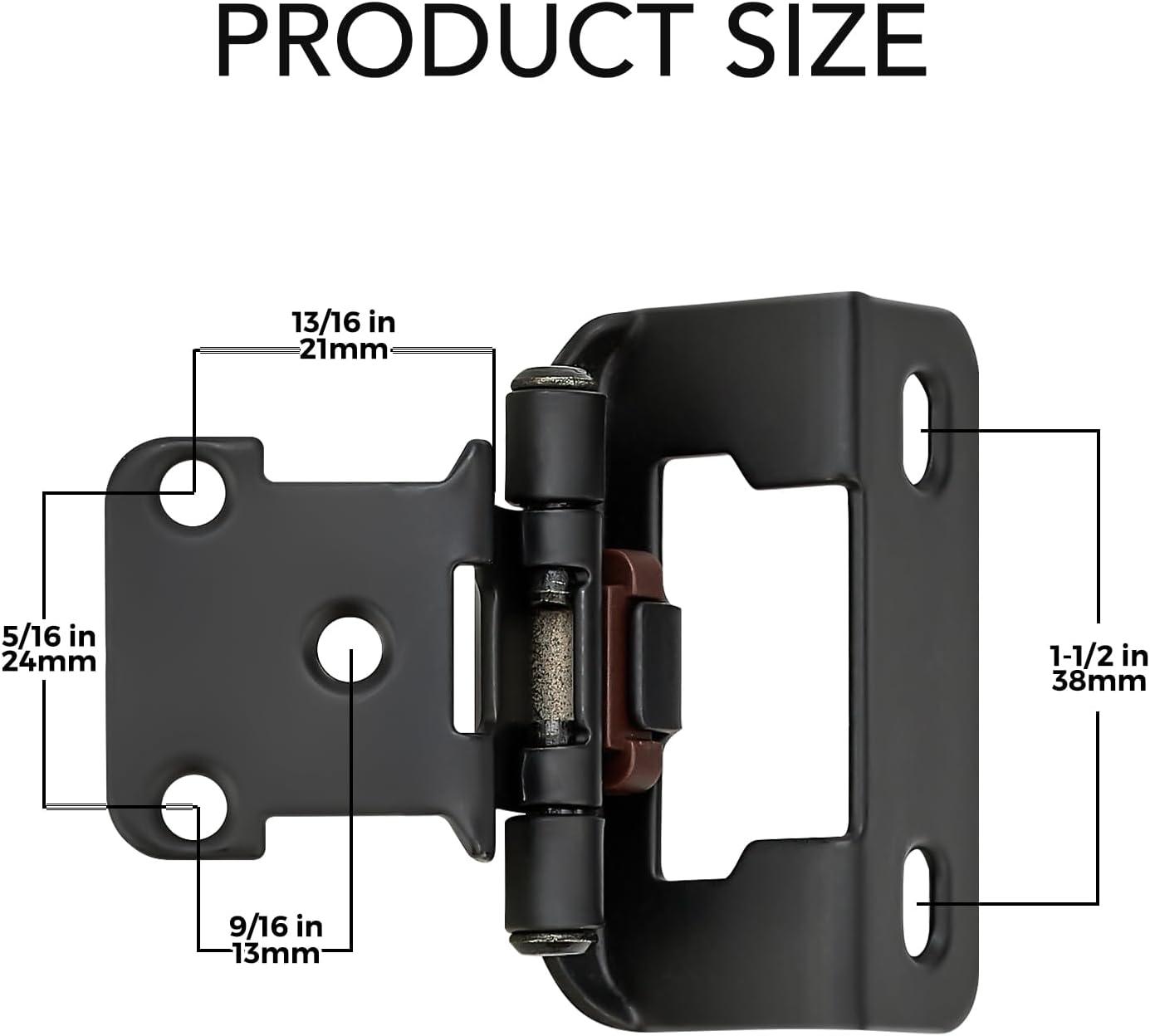 50 Pack 25 Pairs Semi-Overlay 1/2 inch Self-Closing Face Frame Cabinet Hinges Matte Black Half Wrap-Around Kitchen Cabinet Door Hinges Face Mount Cabinet Hardware Matte Black Matte Black