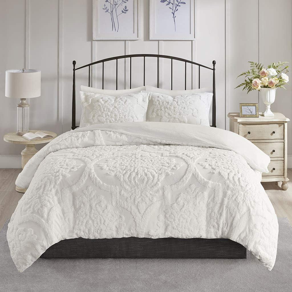 Viola Tufted Cotton Chenille Damask 3 Piece Duvet Set