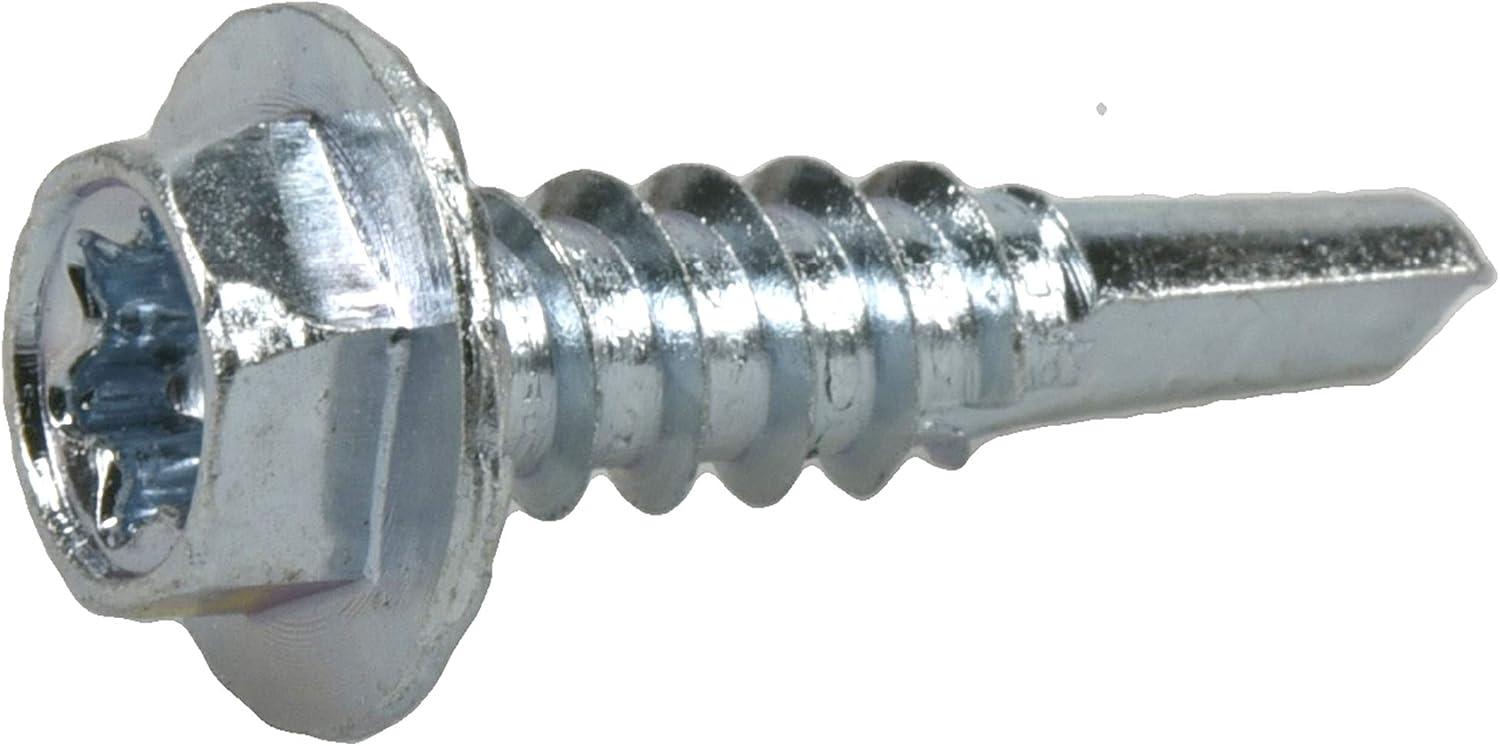 Zinc-Plated Hex Washer Head Self-Drilling Metal Screws, #10 x 1 inch