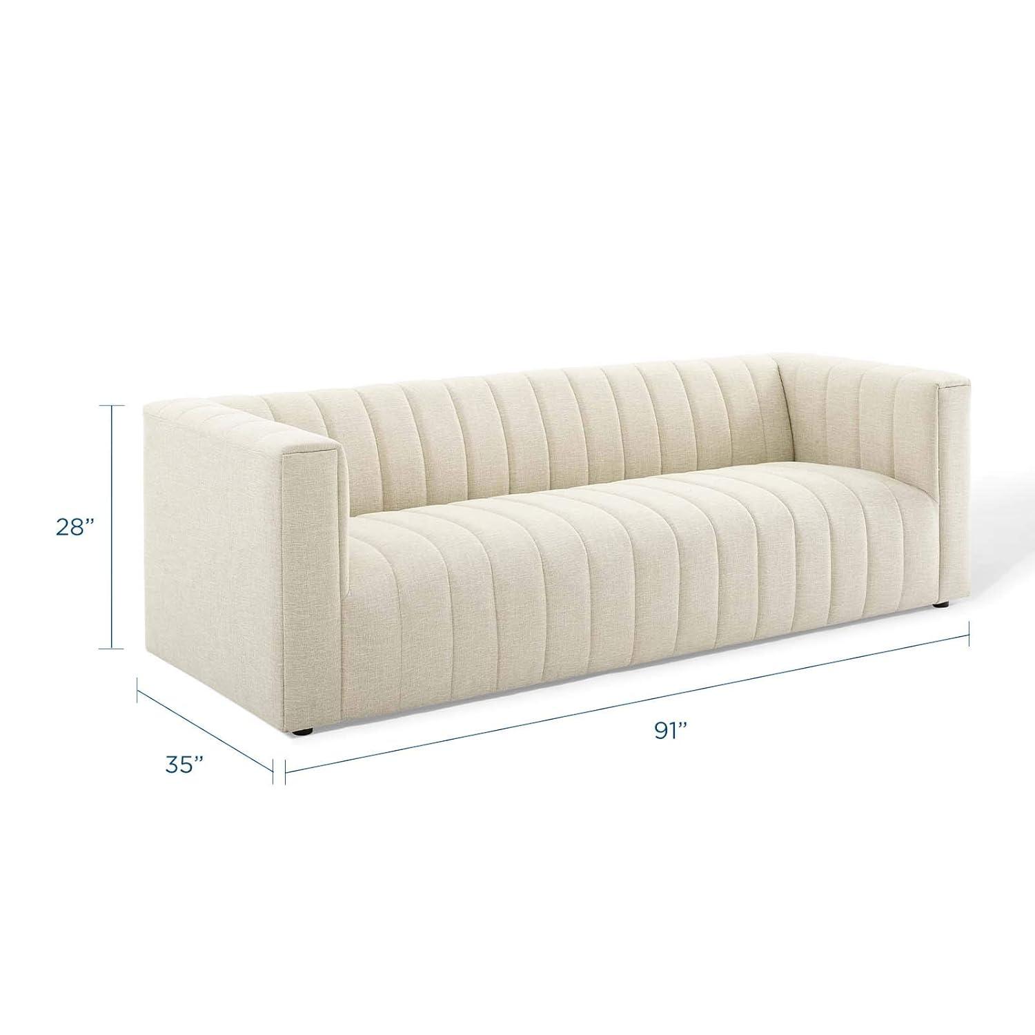 Reflection Beige Channel Tufted Fabric and Wood Sofa