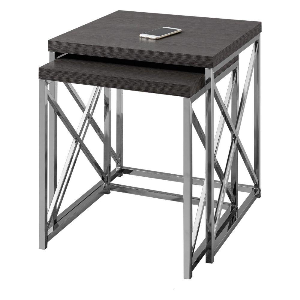 Monarch Nesting Table 2Pcs Set / Grey With Chrome Metal