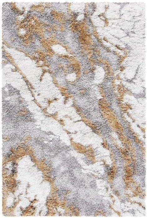 SAFAVIEH Horizon Konstantinos Abstract Shag Area Rug, Grey/Gold, 10' x 14'