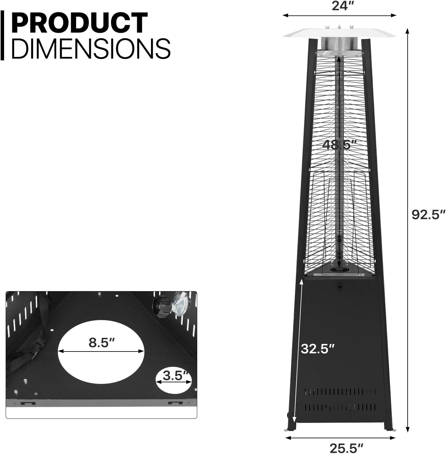 MoNiBloom 42,000 BTU Pyramid Patio Heater with Wheels, Outdoor Propane Gas Standing Flame Heater for Patio Backyard Garden, Black