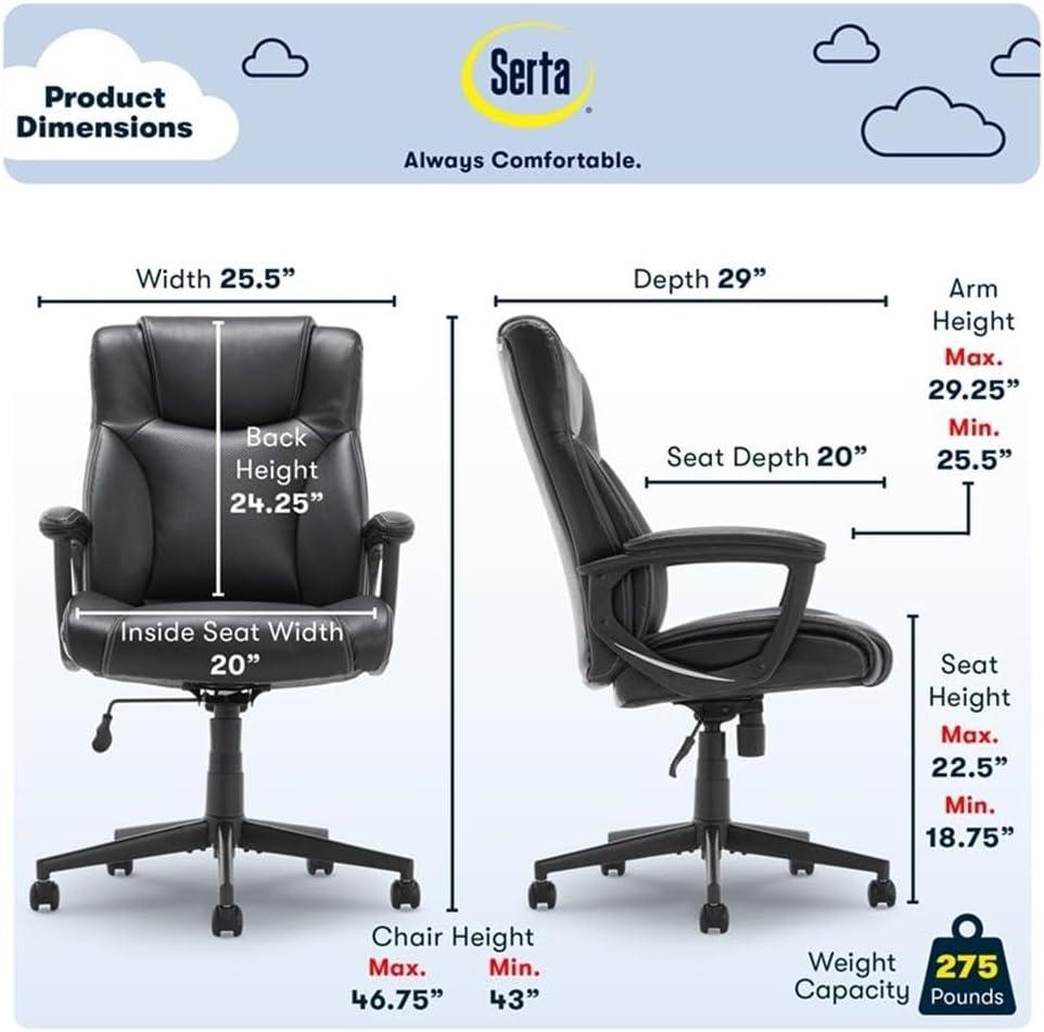 Serta Serta Connor Ergonomic Executive Office Chair with Layered Body Pillows and Contoured Lumbar