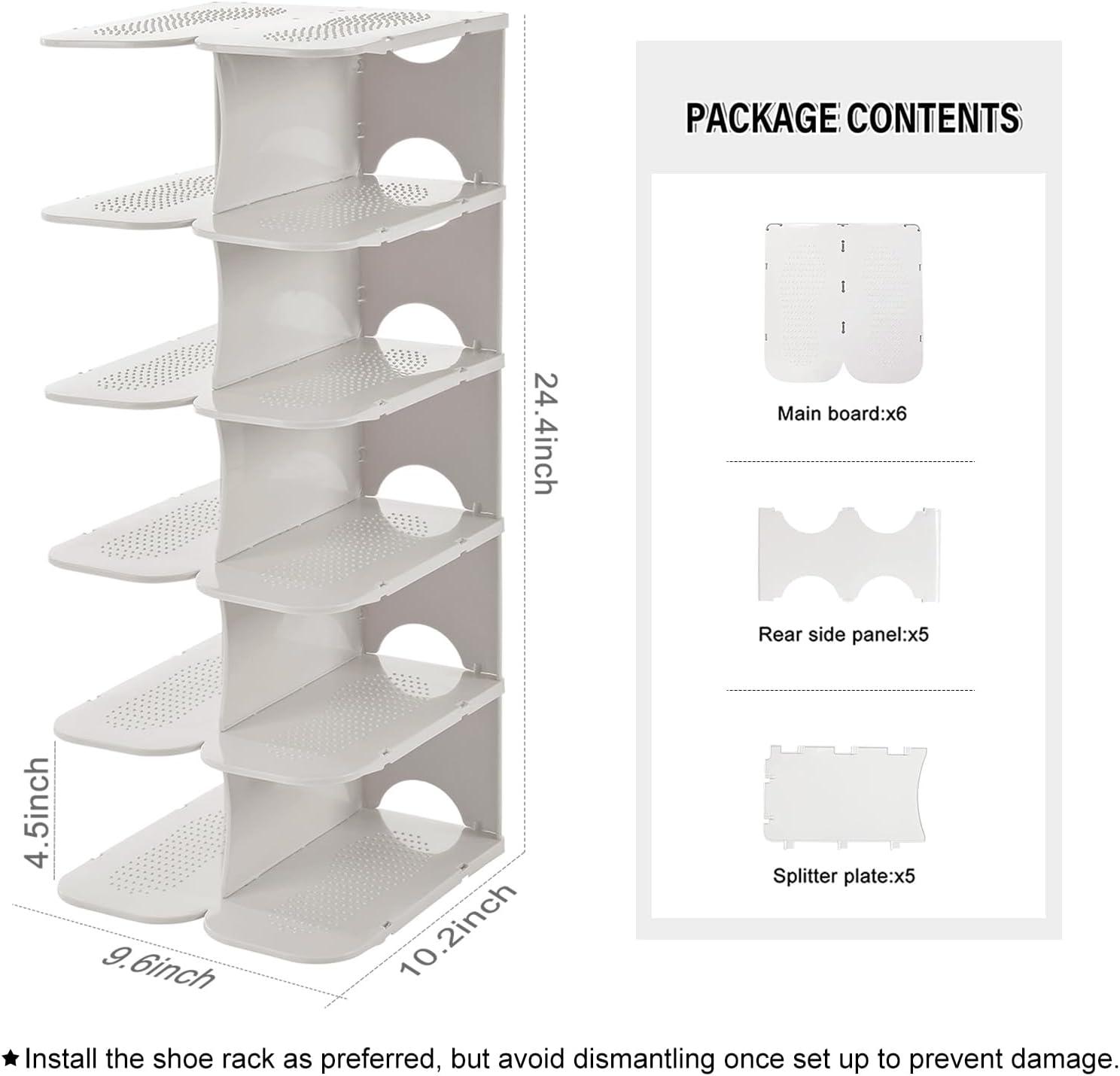 6-Tier Shoe Rack Storage Organizer, Adjustable Shoe Shelf, Free-Standing Space Saving Shoes Storage Stand for Entryway, Hallway, Closet, White