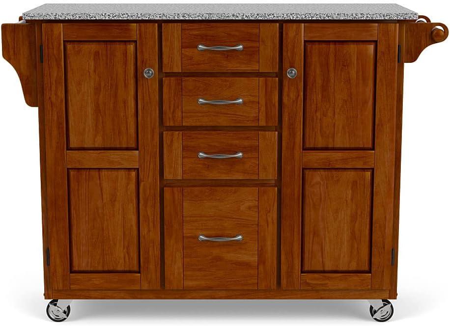 Create-a-Cart Cherry Kitchen Cart with Salt and Pepper Granite Top