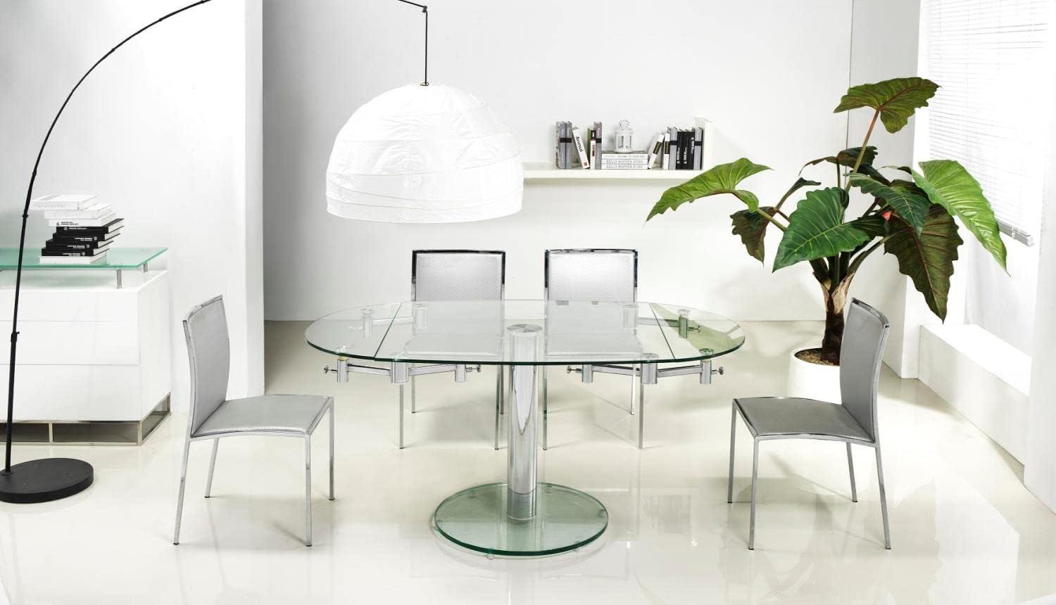 Casabianca Modern Thao Stainless Steel Extendable Dining Table in Clear