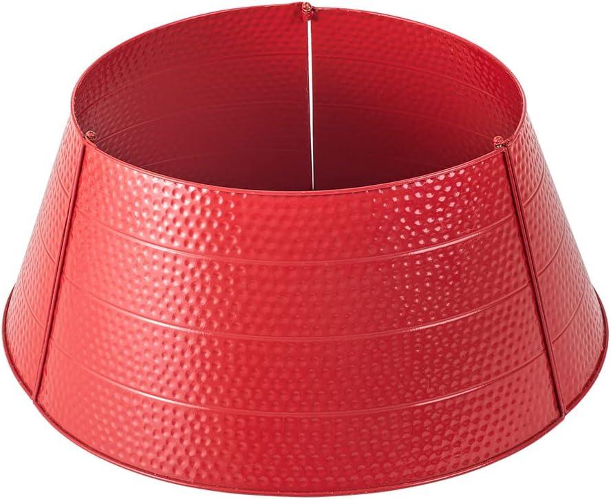 Red Hammered Metal Christmas Tree Collar, 26 Inch