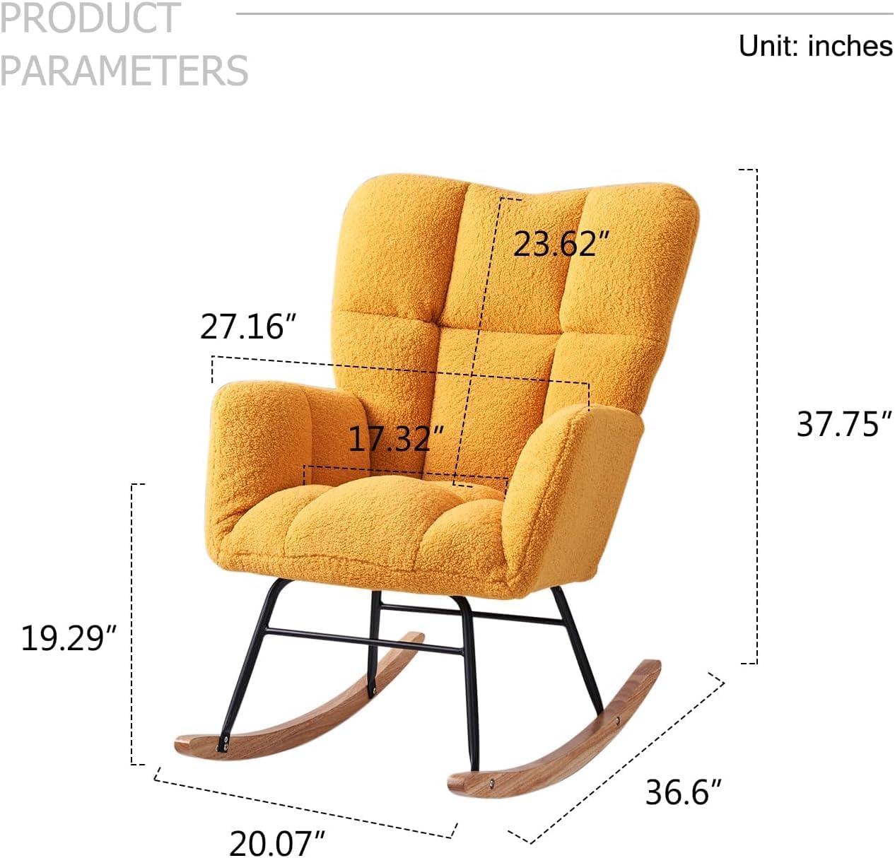 Nursery Rocking Chair Teddy, Upholstered Glider Rocker with High Backrest, Comfortable Stylish Accent Armchair with Padded Seat for Living Rooms, Bedrooms, Offices