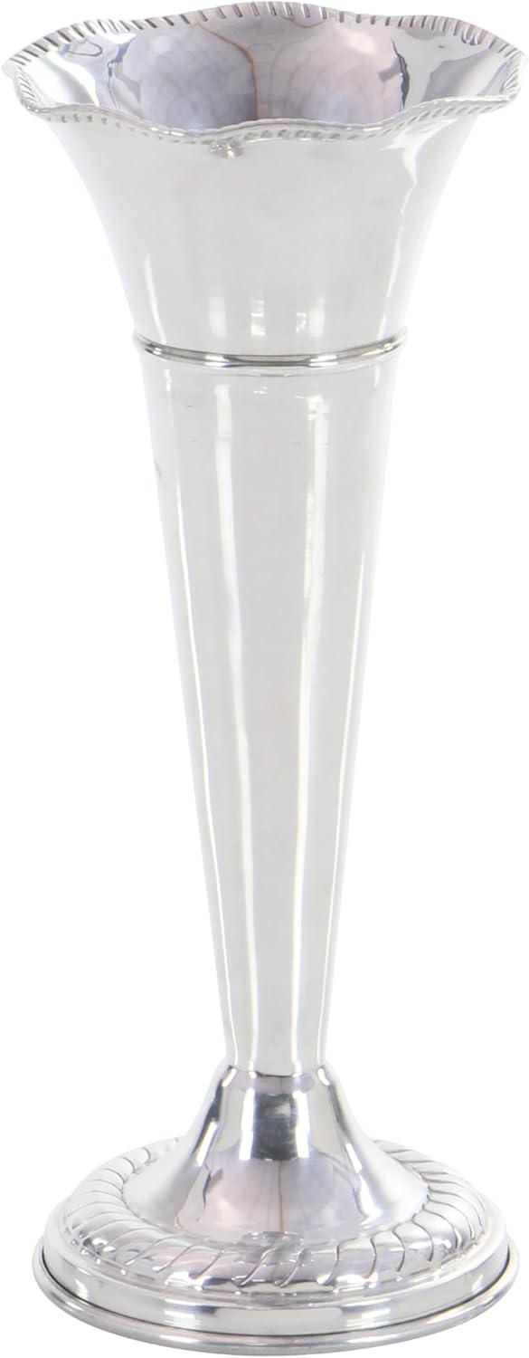 The Novogratz Aluminum Metal Decorative Vase Flute Shaped Centerpiece Vase, Flower Vase for Home Decoration 6" x 6" x 15", Silver