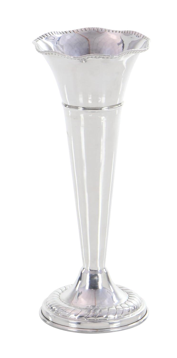 The Novogratz Aluminum Metal Decorative Vase Flute Shaped Centerpiece Vase, Flower Vase for Home Decoration 6" x 6" x 15", Silver