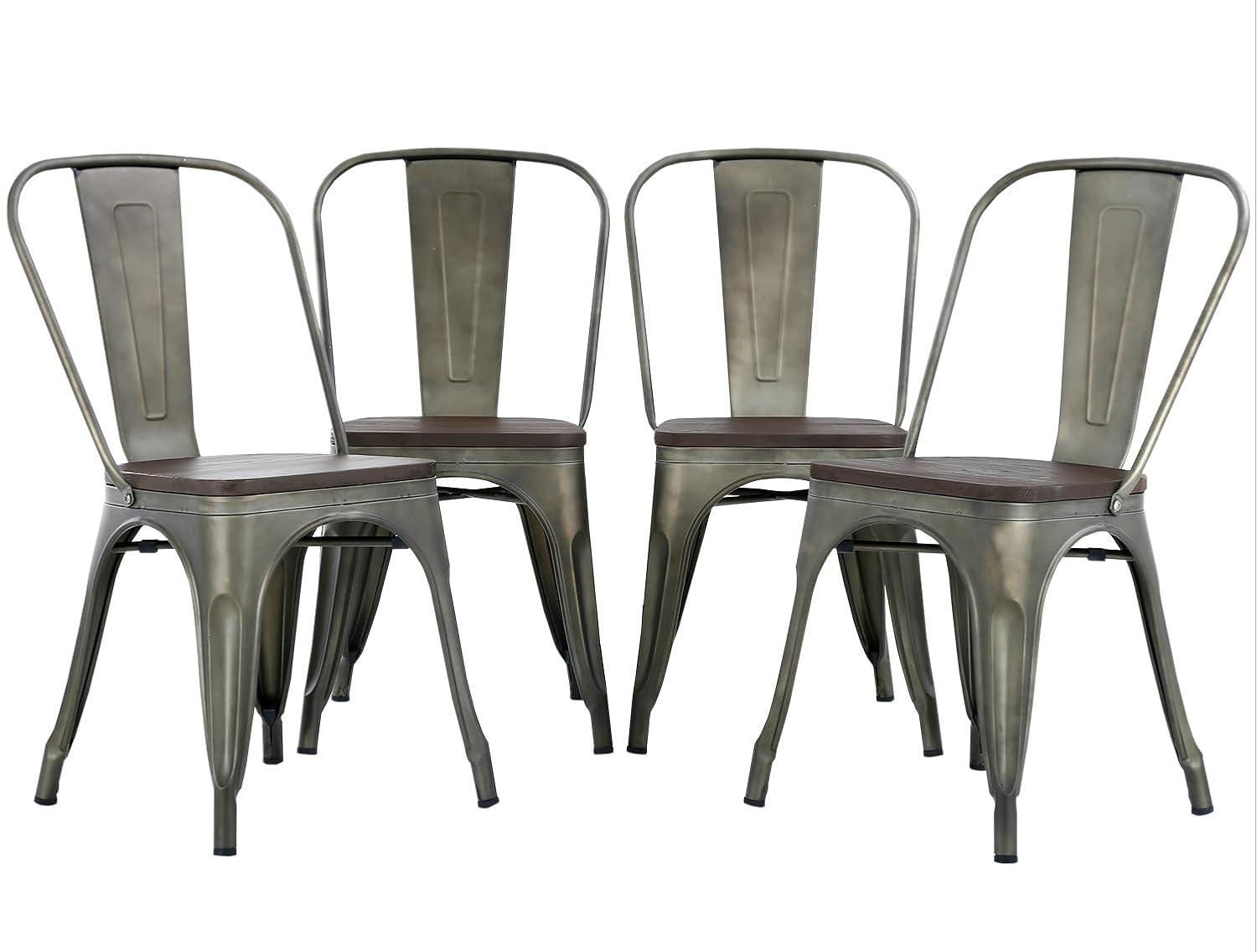CL.HPAHKL Dining Chairs Set of 4 Indoor Outdoor Chairs Patio Chairs Metal Chairs Restaurant Chair 18 Inch Wooden Seat Height Tolix Side Bar Chairs Metal Kitchen Stackable Chair,Bronze