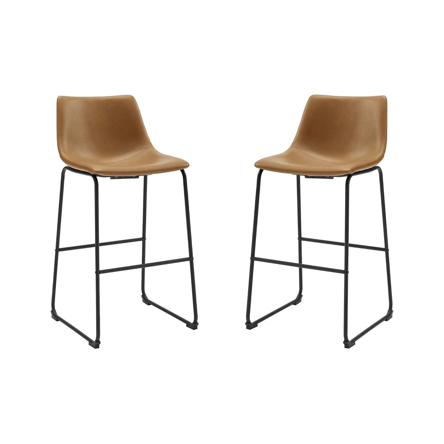 ONKER  Douglas Urban Industrial Faux Leather Armless Lounge Kitchen Bar Chairs, Set of 2, Whiskey Brown
