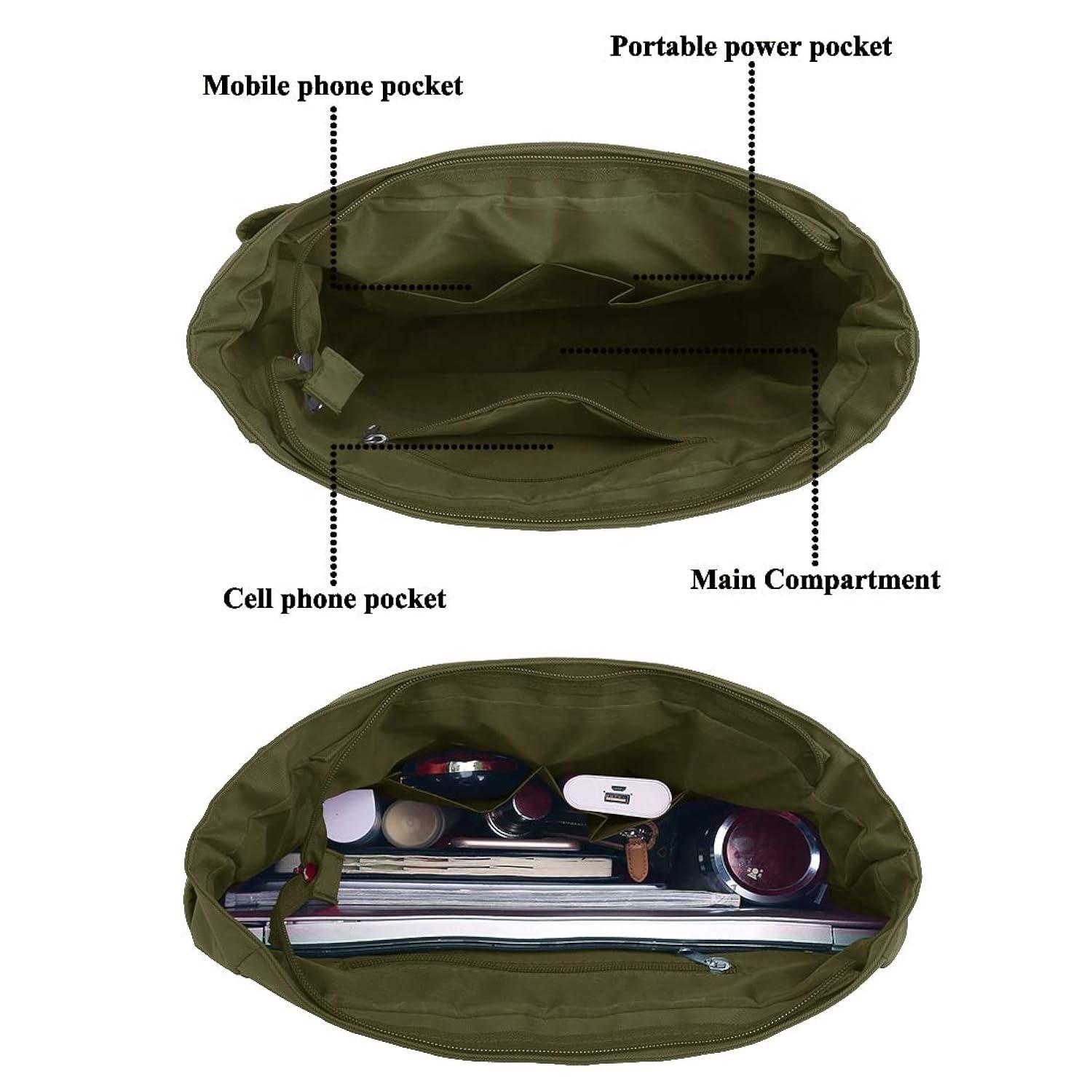 VOLGANIK ROCK Canvas Tote Bag Waterproof Nylon Multi Pocket Shoulder Bags Laptop Work Bag Teacher Purse Handbag for Women Men