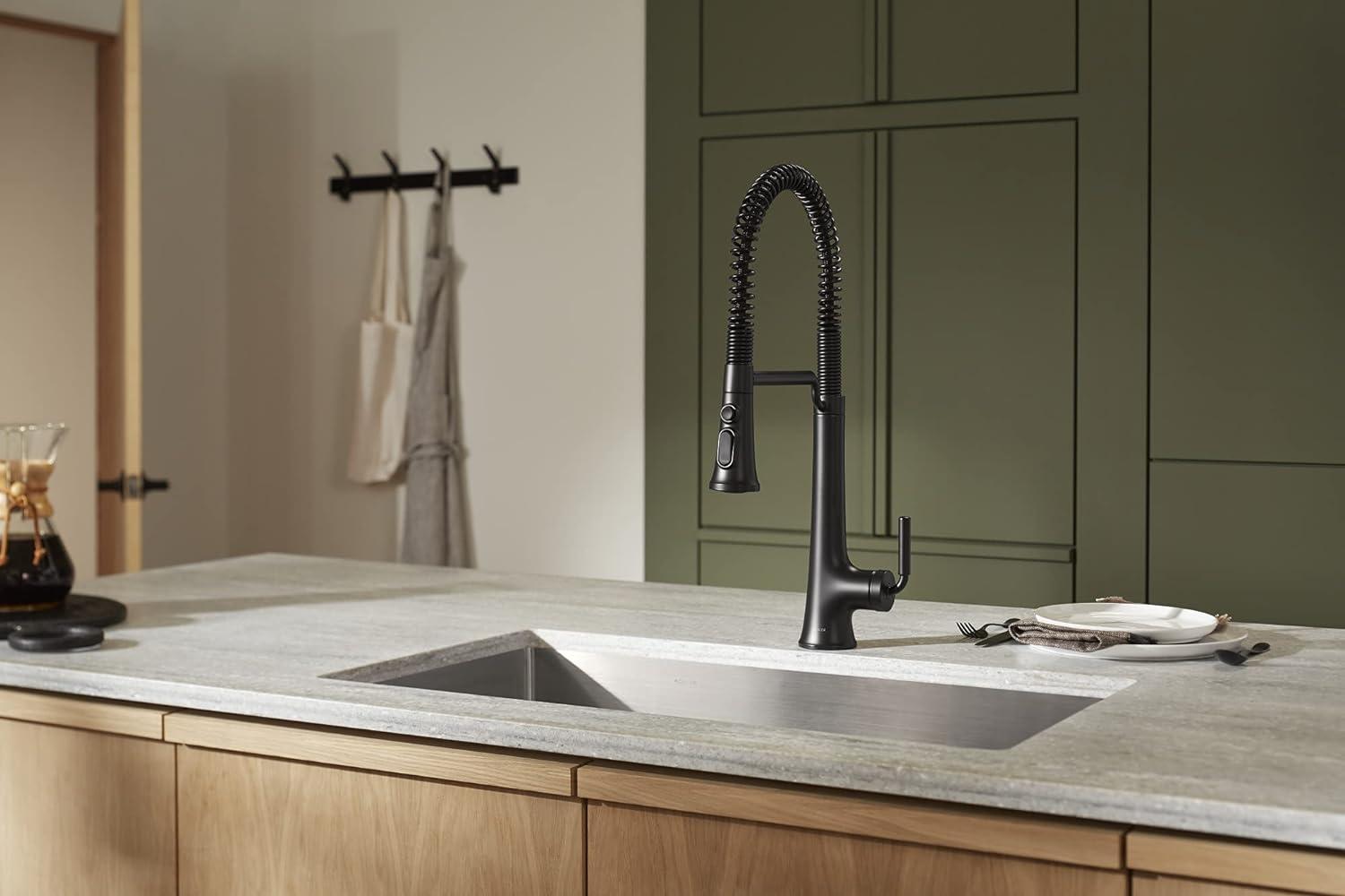 Kohler Tone Single Handle Semi-Professional Pre-Rinse Kitchen Sink Faucet with Three-Function Pull Down Sprayer