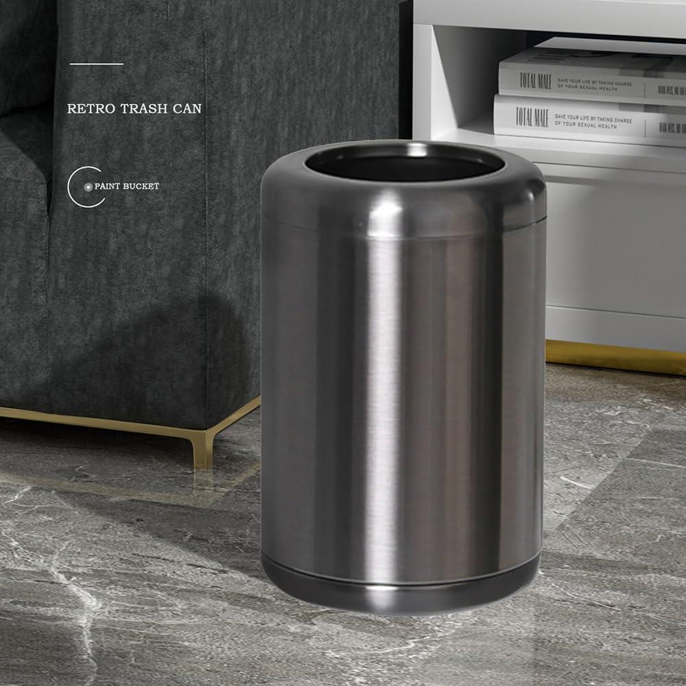 10L/2.6Gal Brushed Stainless Steel Trash can,Open Top Wastebasket Bin,Garbage Can for Bathroom,Living Room,Office,Kitchen,Bedroom,Hotel (Black Gold)