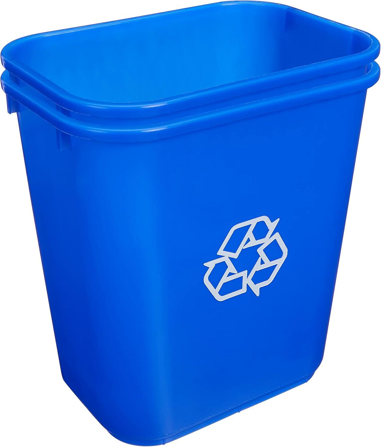 Rectangular Blue 2-Pack 7 Gallon Commercial Office Wastebasket Recycle Logo