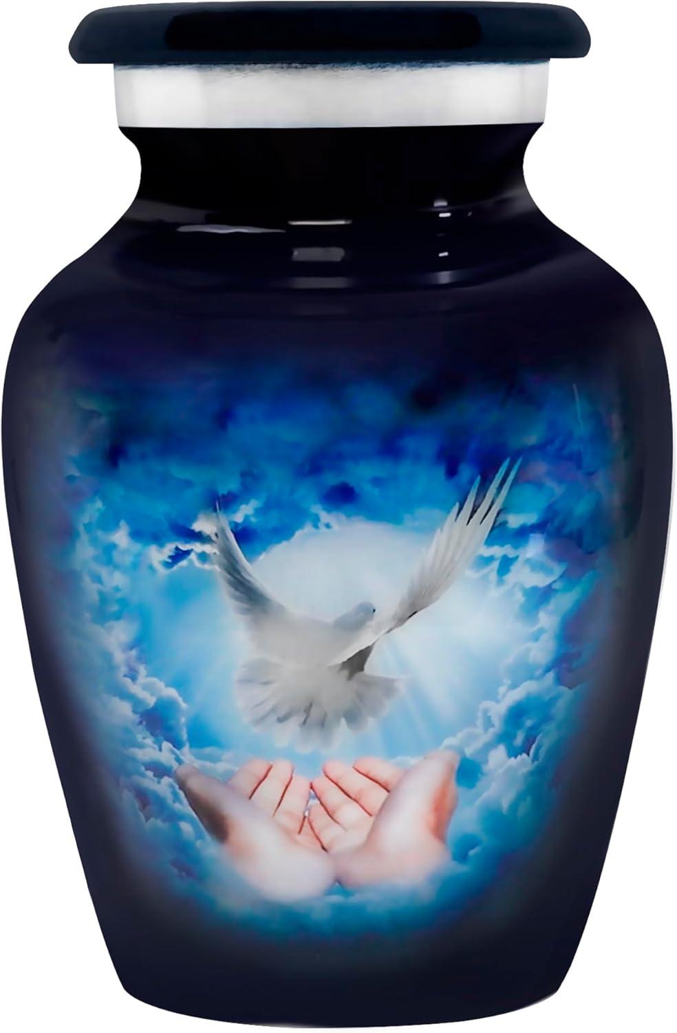Trupoint Memorials Small Urns for Human Ashes Keepsake, Decorative Mini Cremation Urn for Adult Men & Women – Set of 4, Blue Dove