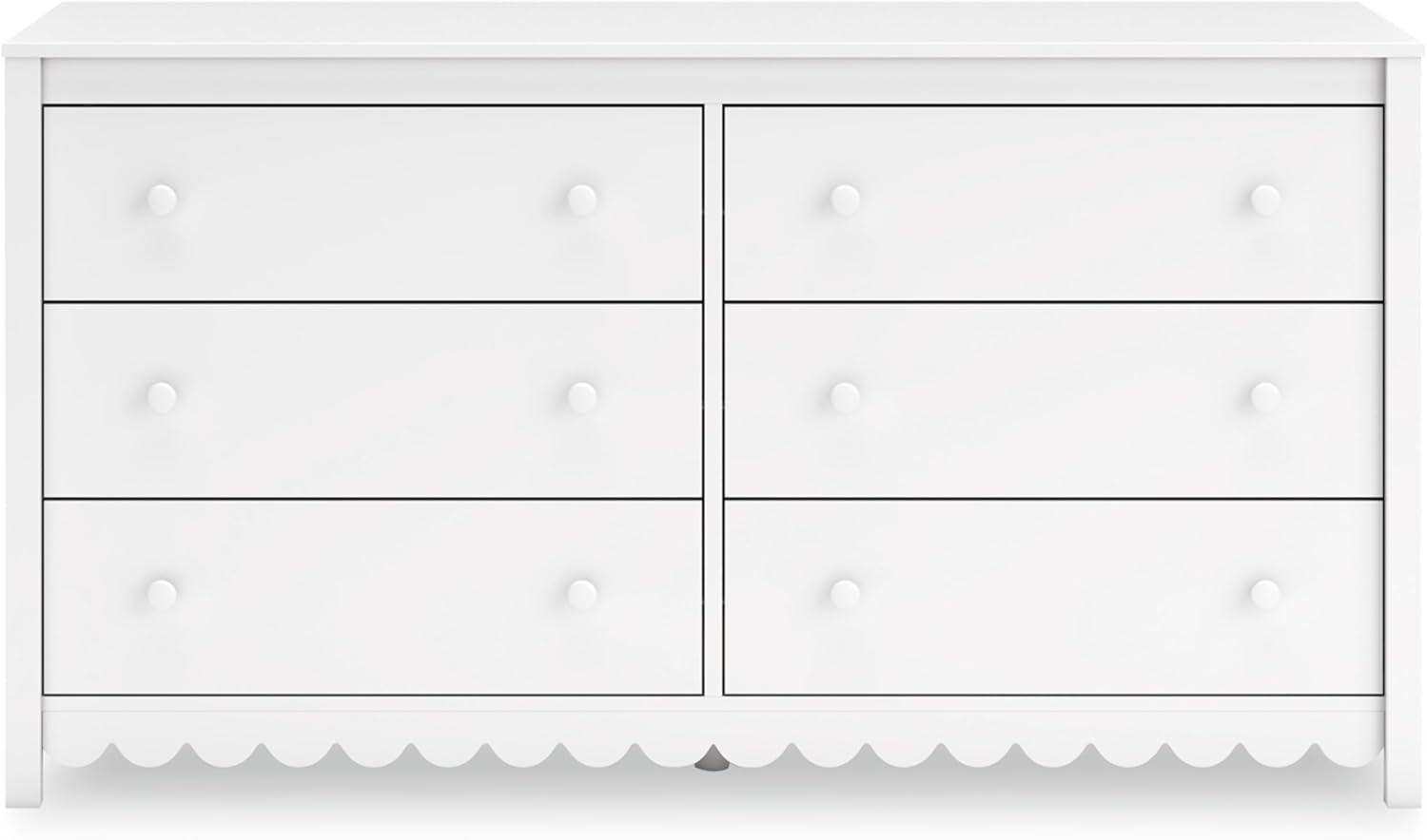 White Transitional 6-Drawer Scalloped Dresser