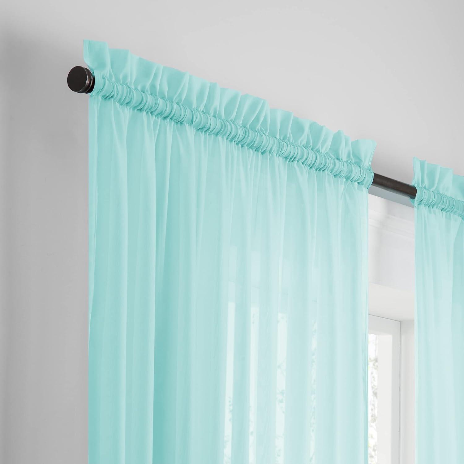 Pairs to Go Victoria Voile Modern Sheer Rod Pocket Window Curtains for Living Room (2 Panels), 59 in x 63 in, Nile Blue