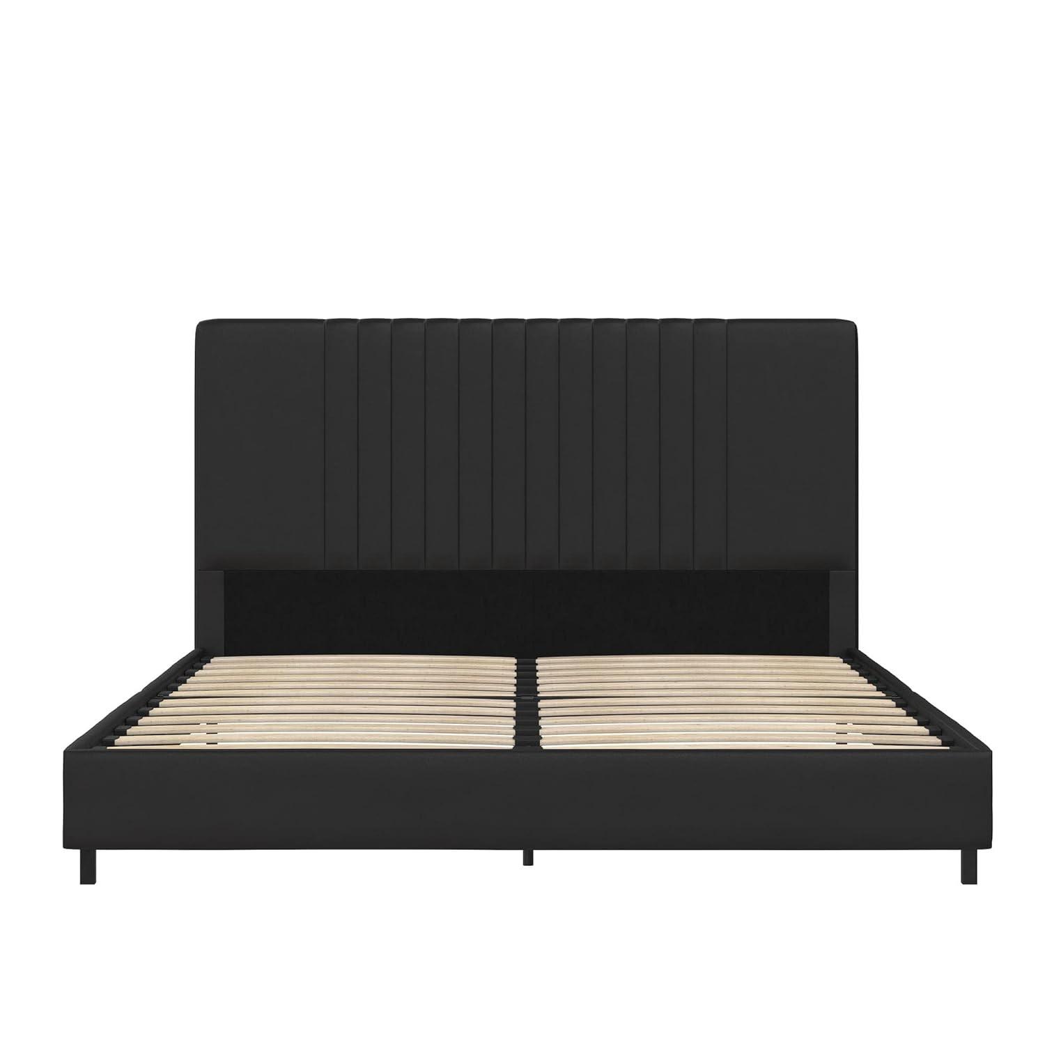 RealRooms Rio Faux Leather Upholstered Platform Bed with Tufted Headboard, Twin, White