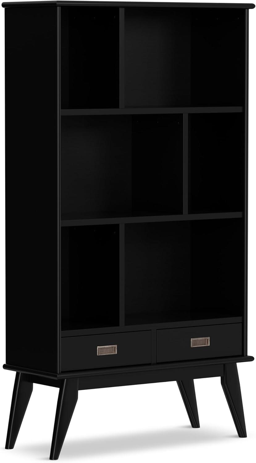 Simpli Home Draper SOLID HARDWOOD 64 inch x 35 inch Mid Century Modern Wide Bookcase and Storage Unit in Black